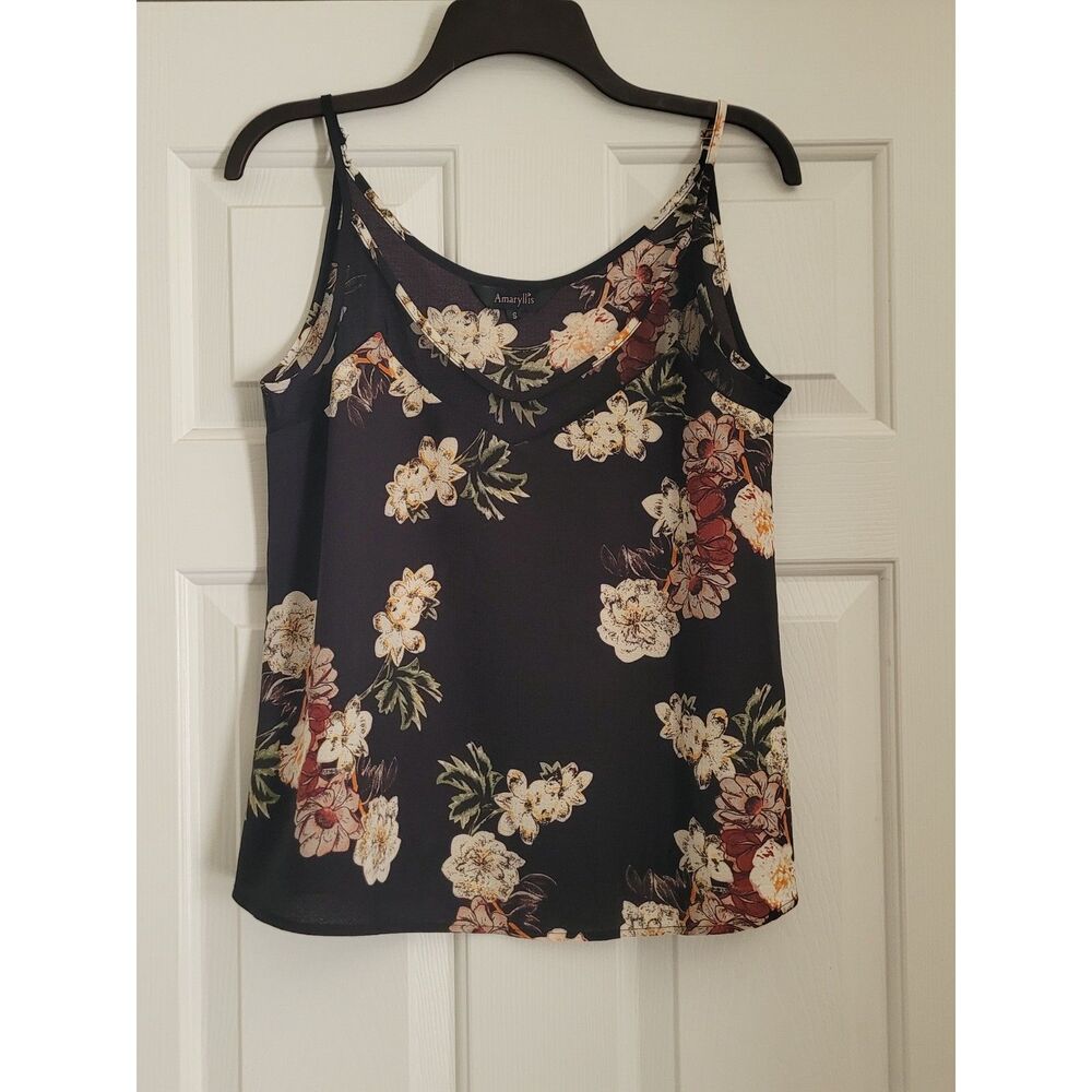 Amaryllis Women's Floral Cami Tank Top Size Small Black Adjustable Straps
